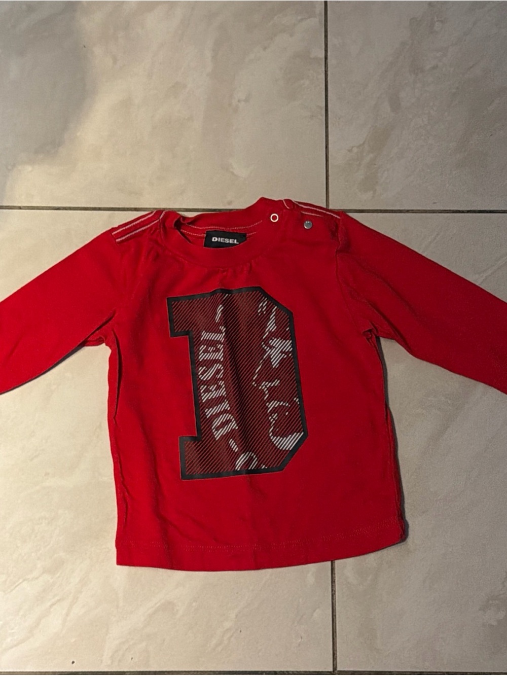 Baby Boy Diesel Red Long-Sleeve Tee with Large 'D' Graphic